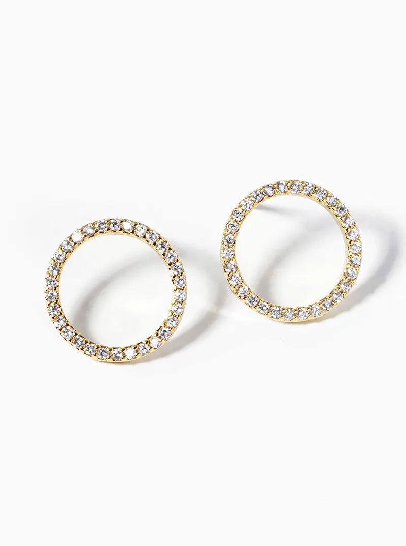 18k Gold Dipped CZ Pave Circle Post Stud Earrings