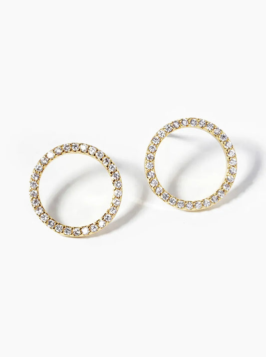18k Gold Dipped CZ Pave Circle Post Stud Earrings