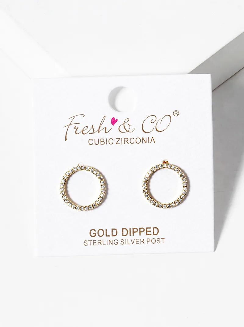 18k Gold Dipped CZ Pave Circle Post Stud Earrings