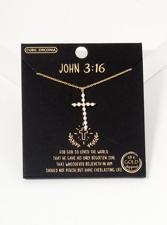 18k Gold Dipped CZ Pave Cross Pendant Necklace