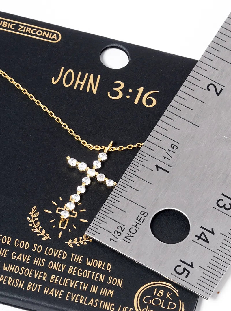 18k Gold Dipped CZ Pave Cross Pendant Necklace