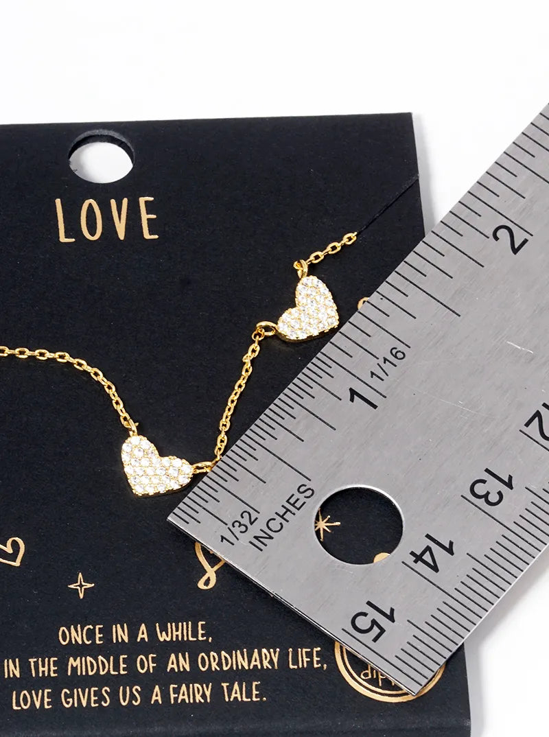 18k Gold Dipped CZ Pave Dainty Three Hearts Pendant Necklace