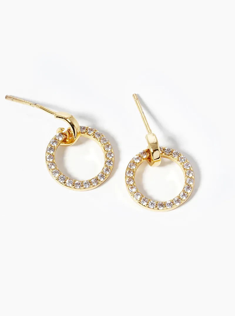 18k Gold Dipped CZ Pave Delicate Door Knocker Dangle Post Earrings
