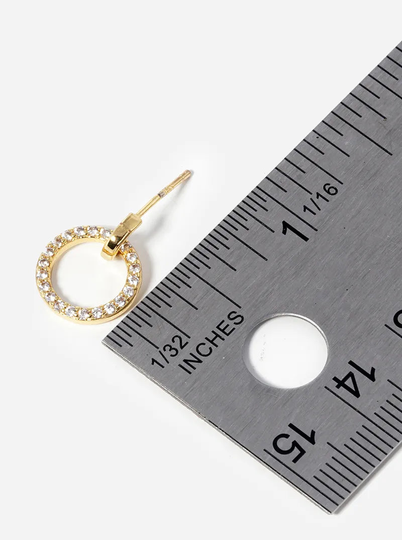 18k Gold Dipped CZ Pave Delicate Door Knocker Dangle Post Earrings