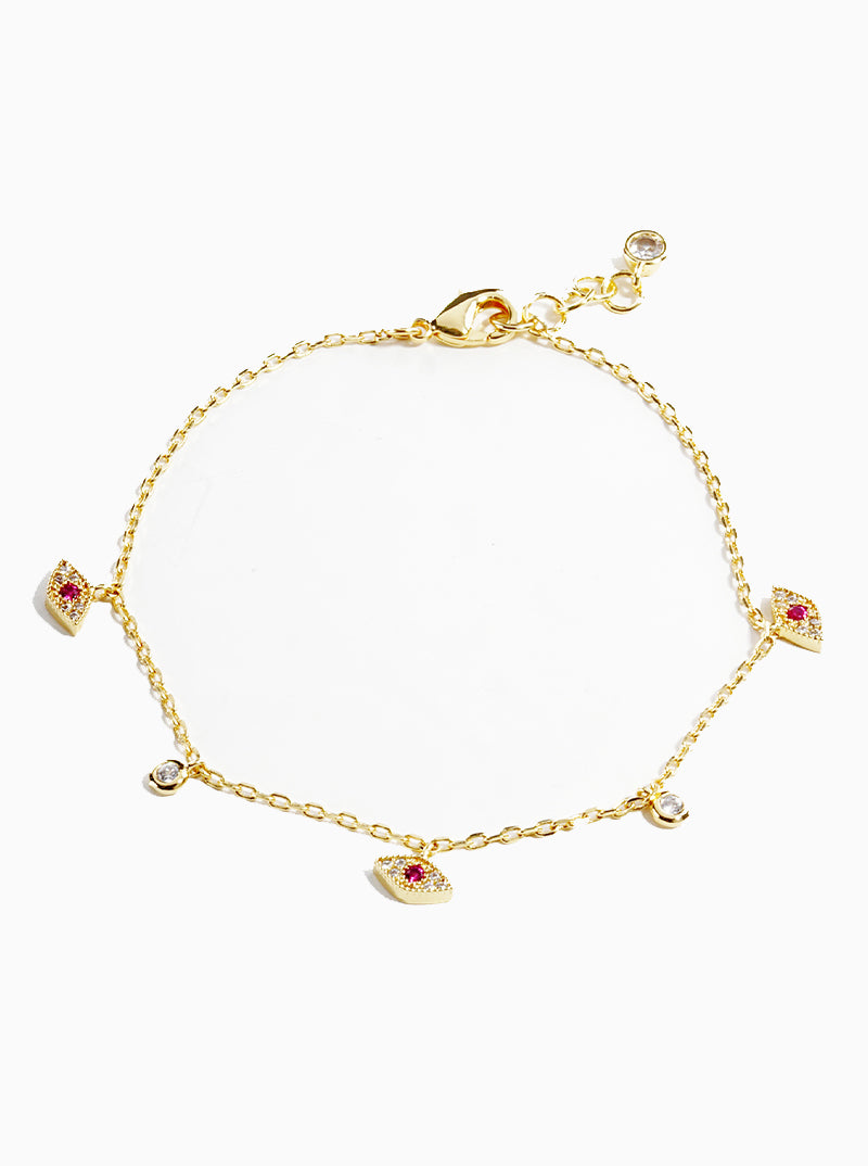 18k Gold Dipped CZ Pave Evil Eye Charm Bracelet