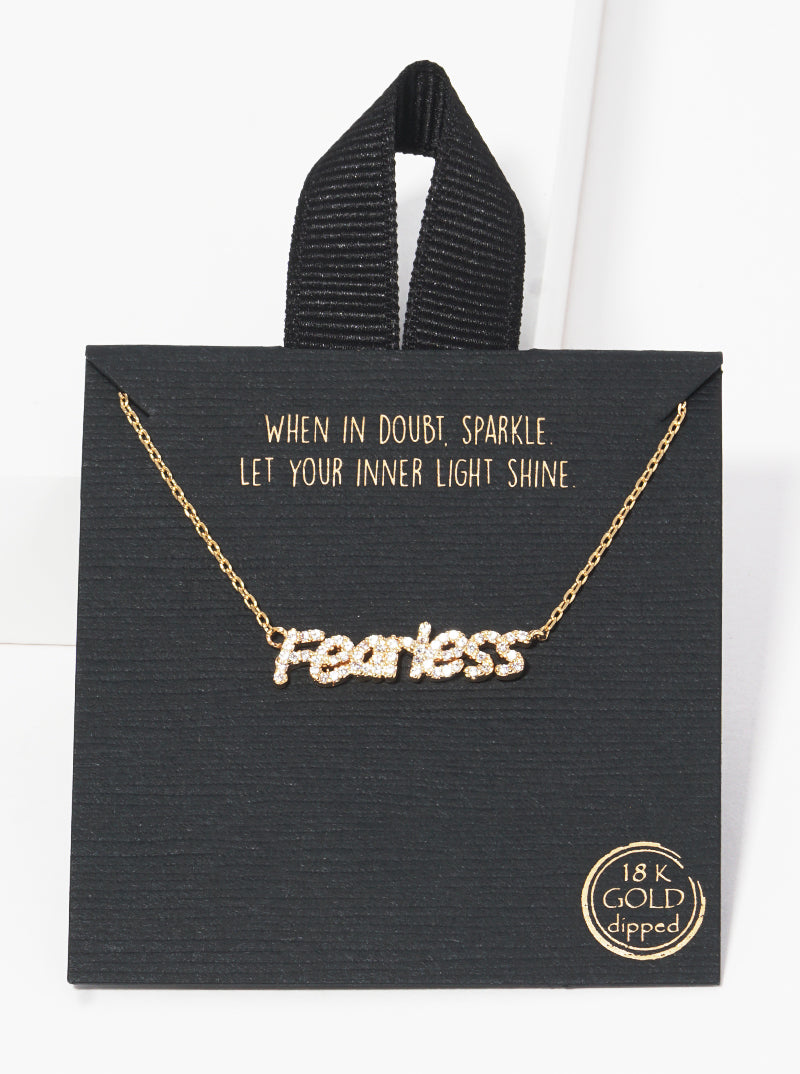 18k Gold Dipped CZ Pave Fearless Pendant Necklace