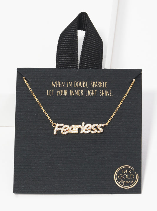 18k Gold Dipped CZ Pave Fearless Pendant Necklace