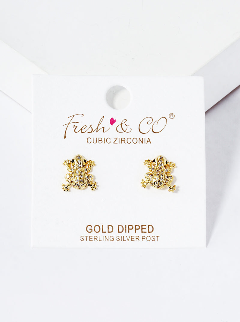 18K-Gold-Dipped Triangle Cubic-Zirconia Post Stud Earrings
