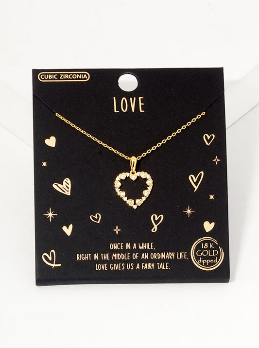 18k Gold Dipped CZ Pave Halo Heart Pendant Necklace