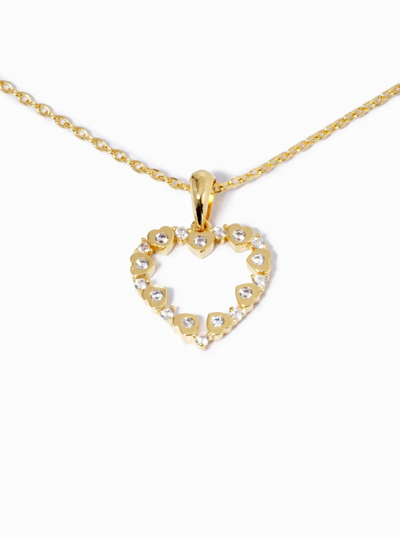 18k Gold Dipped CZ Pave Halo Heart Pendant Necklace