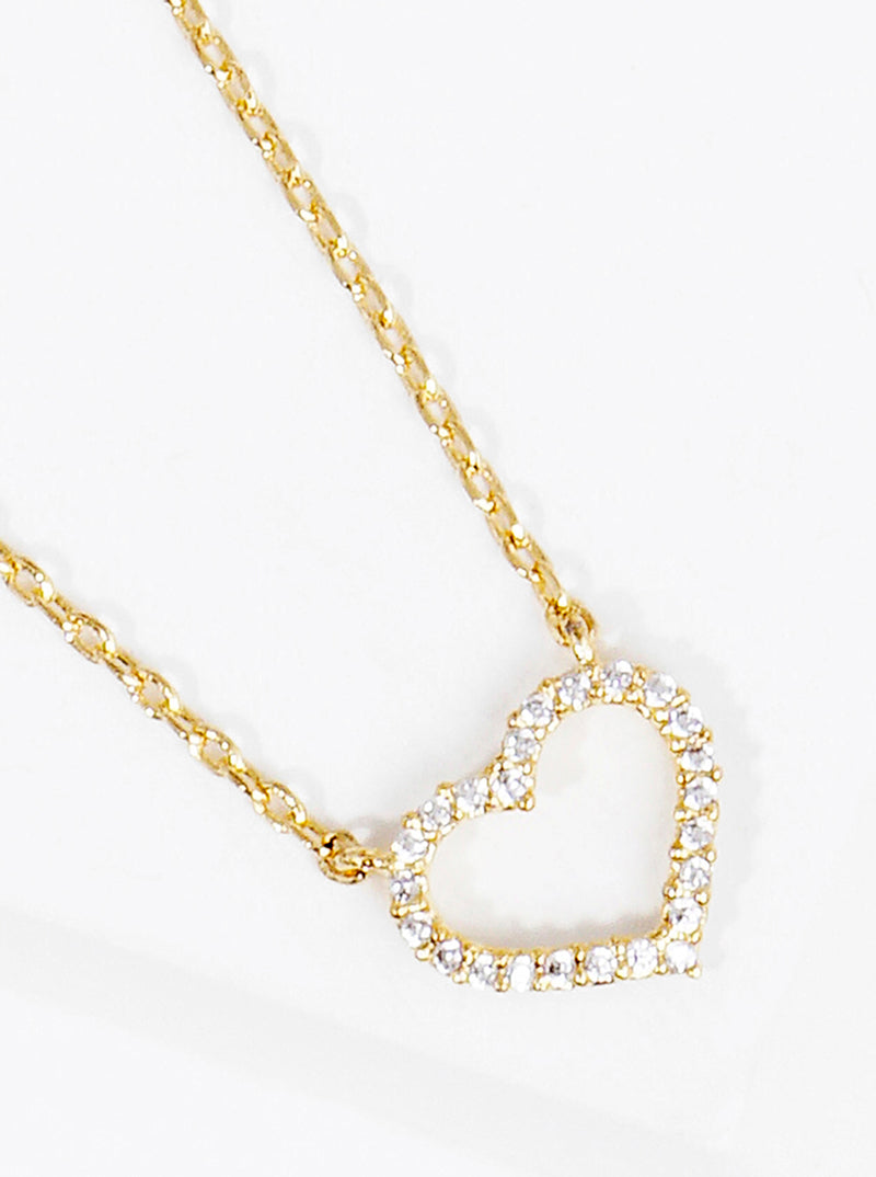 18k Gold Dipped CZ Pave Heart Pendant Delicate Necklace