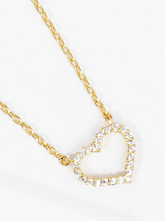 18k Gold Dipped CZ Pave Heart Pendant Delicate Necklace