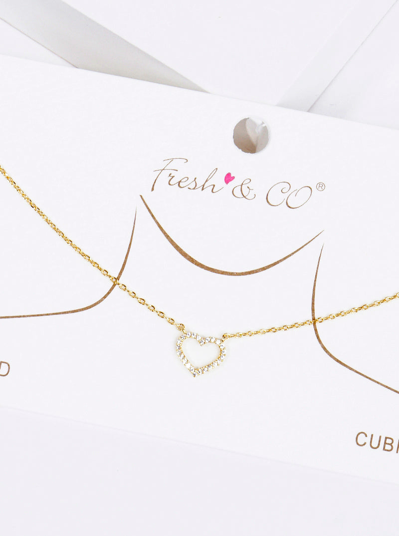 18k Gold Dipped CZ Pave Heart Pendant Delicate Necklace
