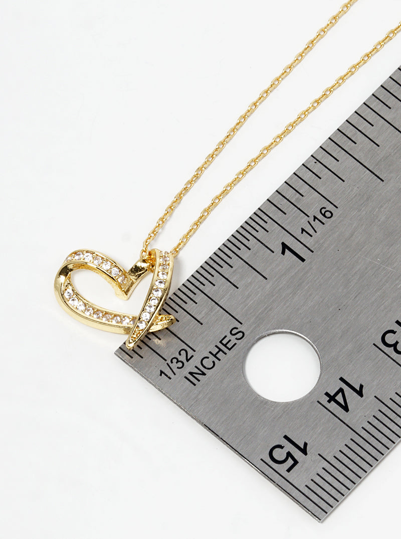 18k Gold Dipped CZ Pave Heart Pendant Delicate Necklace