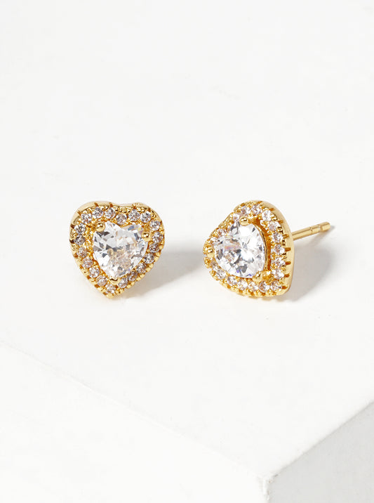 18k Gold Dipped CZ Pave Heart Post Stud Earrings