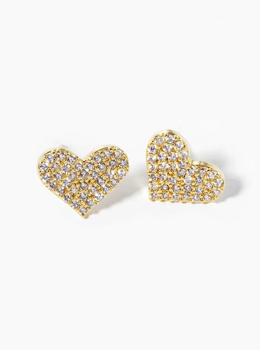 18k Gold Dipped CZ Pave Heart Post Stud Earrings
