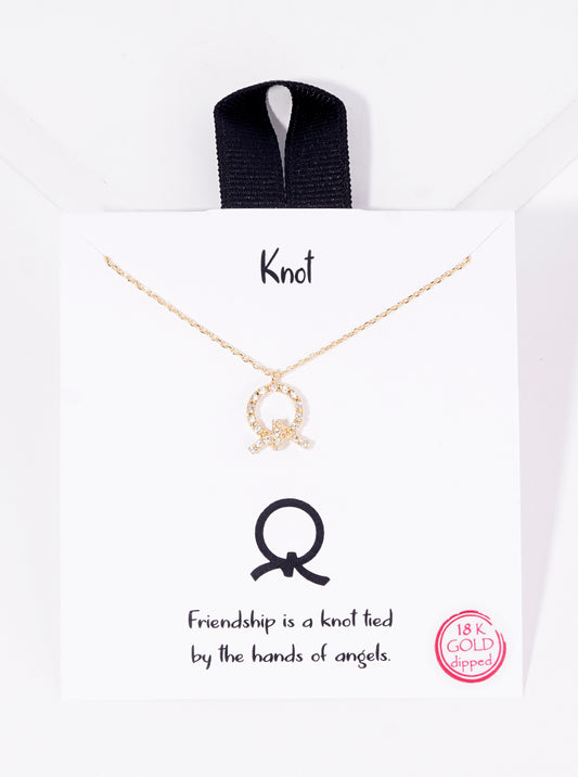 18k Gold Dipped CZ Pave Knot Pendant Delicate Necklace