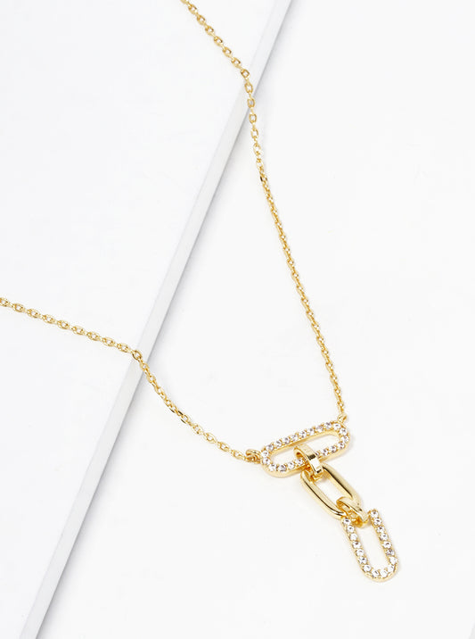 White Gold Dipped CZ Pave Curved Bar And Starburst Pendant Delicate Necklace