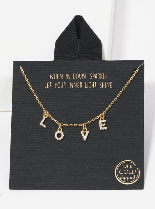 18k Gold Dipped CZ Pave Love Pendant Necklace
