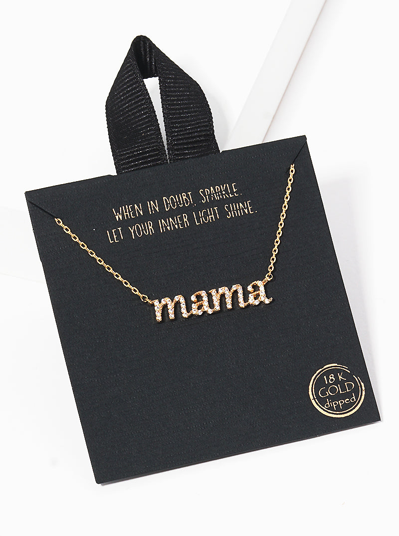 White Gold Dipped CZ Pave Mama Pendant Necklace