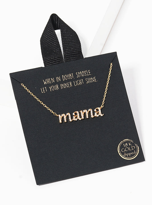 18k Gold Dipped CZ Pave Mama Pendant Necklace