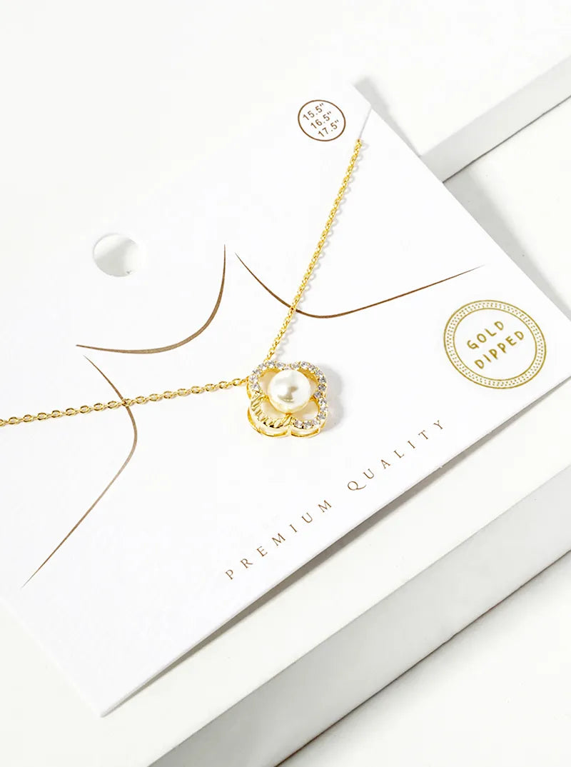 18k Gold Dipped CZ Pave Quatrefoil Pendant Necklace