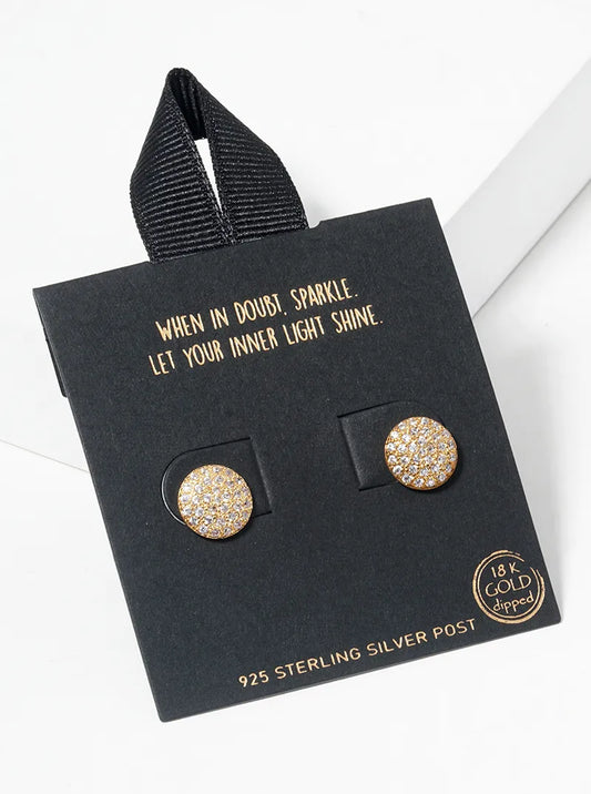 18k Gold Dipped CZ Pave Round Post Stud Earrings