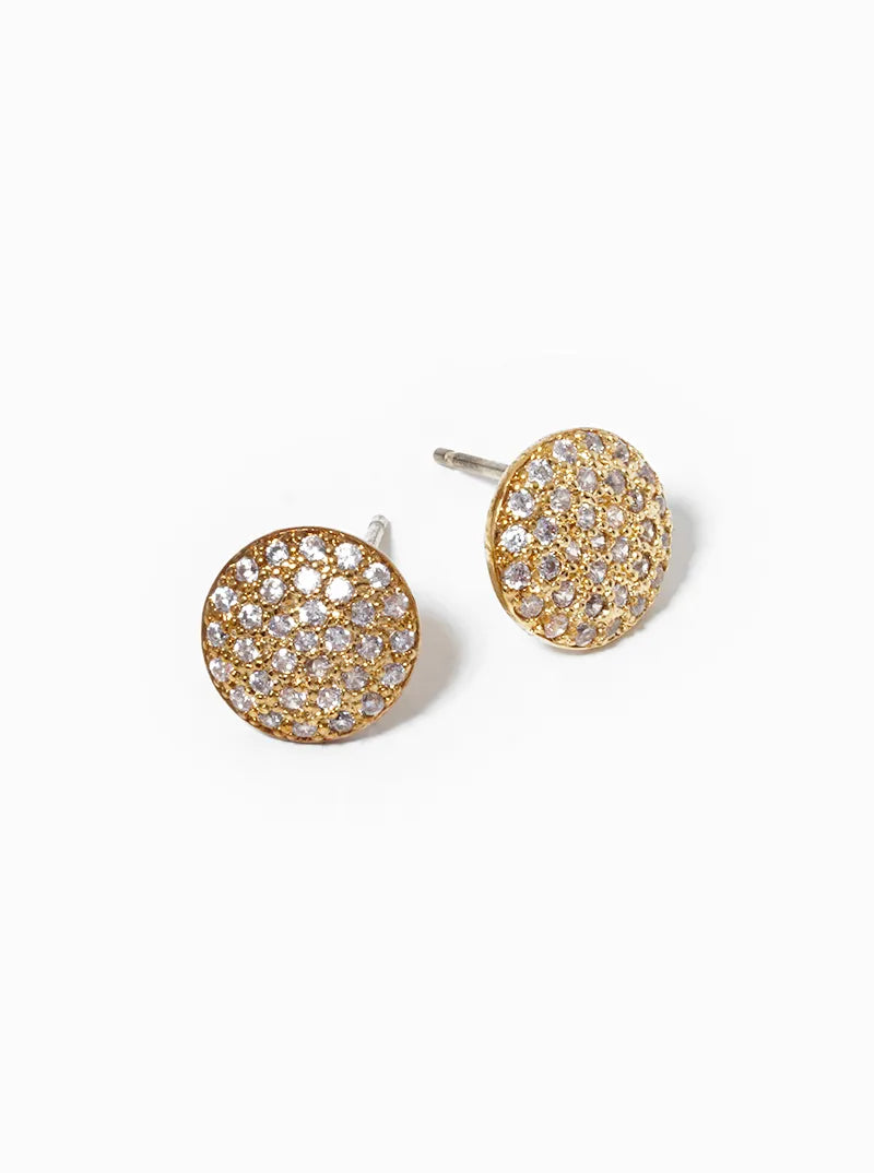 18k Gold Dipped CZ Pave Round Post Stud Earrings