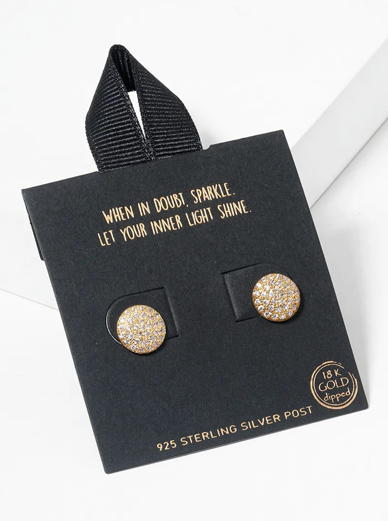 18k Gold Dipped CZ Pave Round Post Stud Earrings