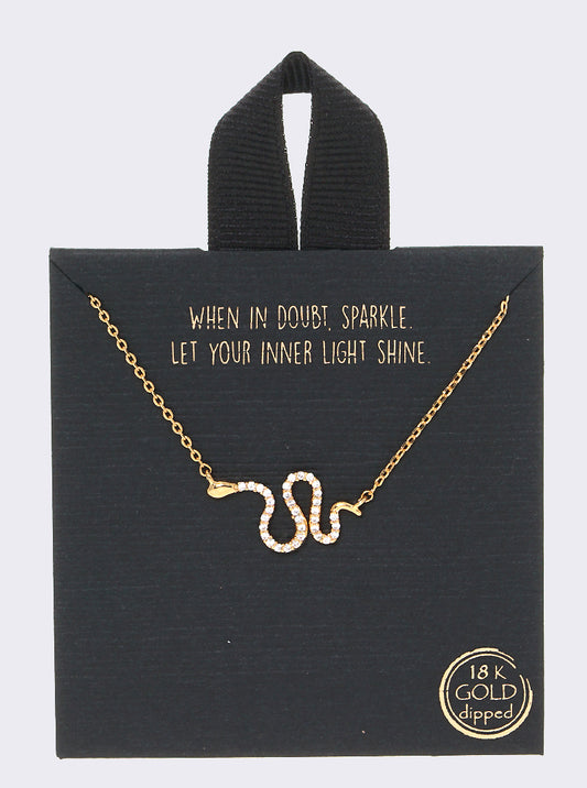 18k Gold Dipped CZ Pave Snake Pendant Necklace