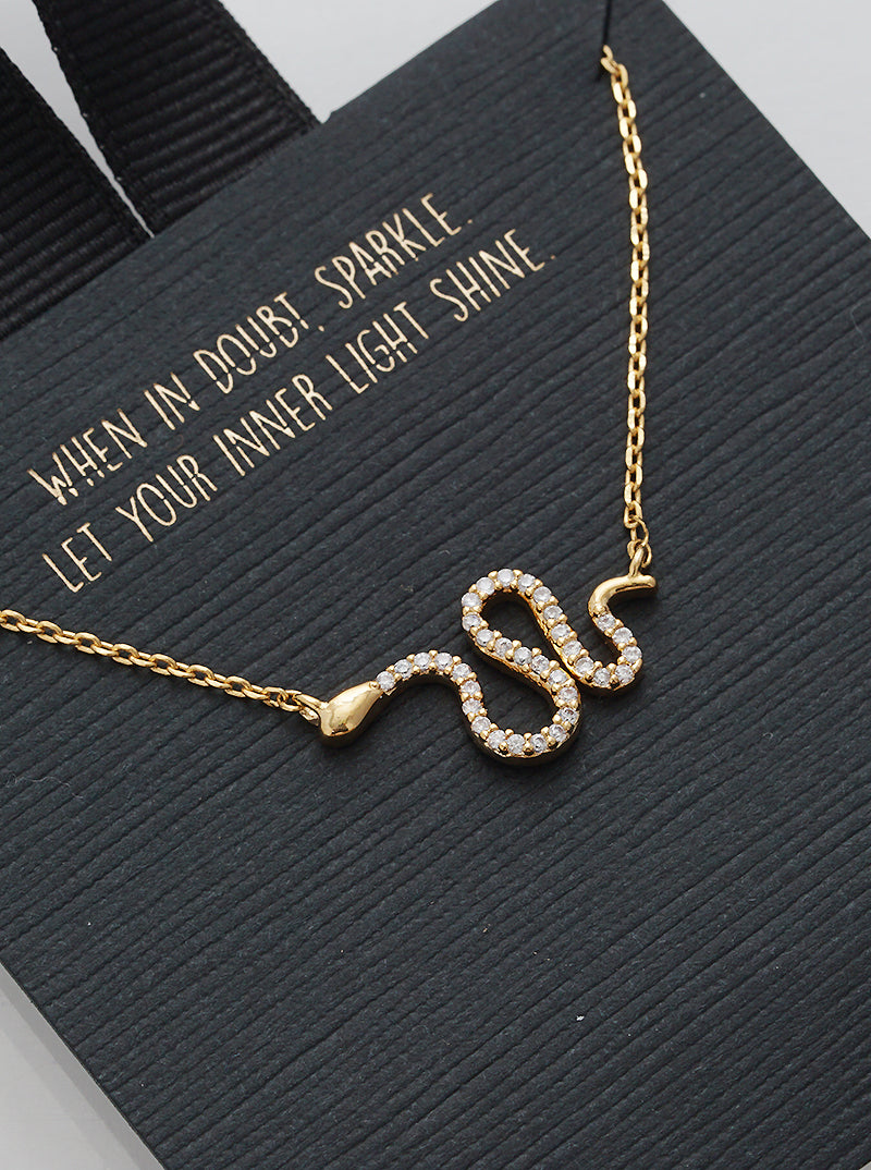 18k Gold Dipped CZ Pave Snake Pendant Necklace