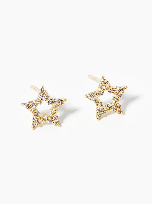 18k Gold Dipped CZ Pave Star Post Stud Earrings