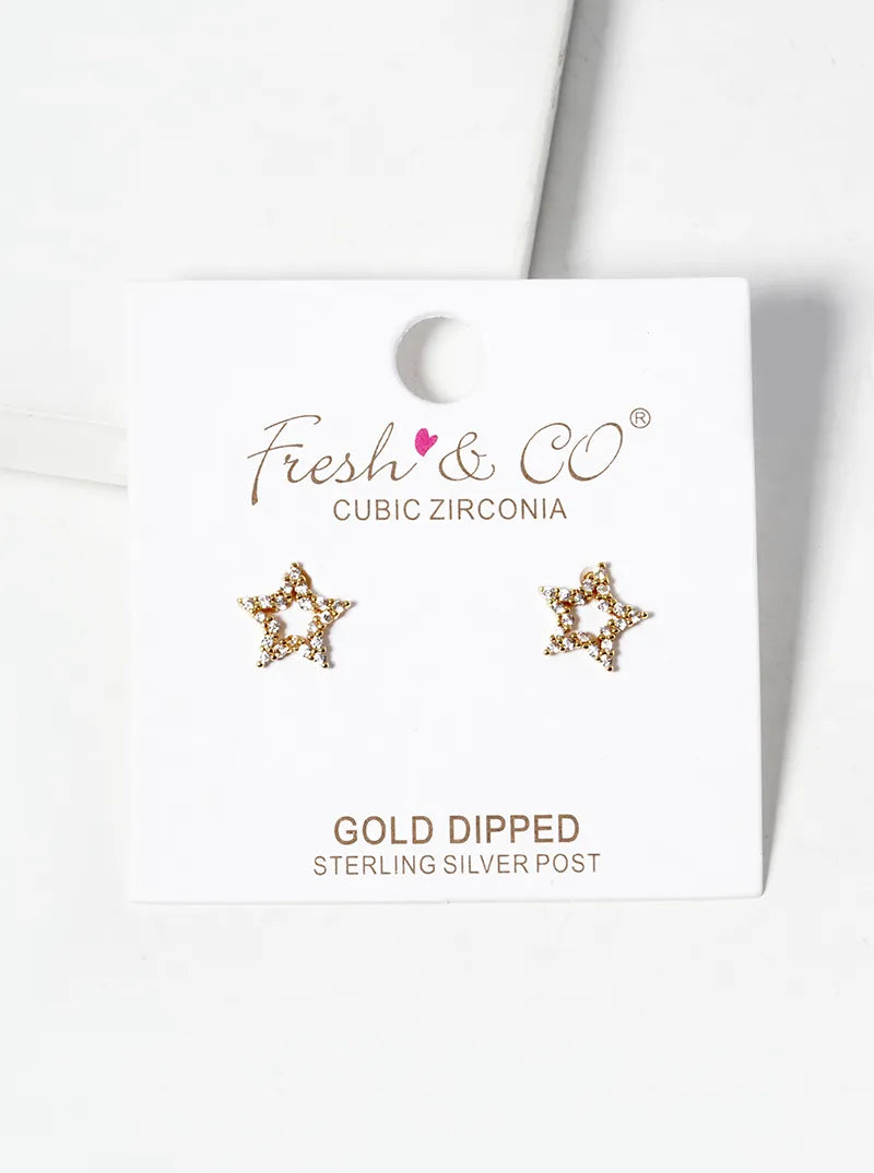 18k Gold Dipped CZ Pave Star Post Stud Earrings
