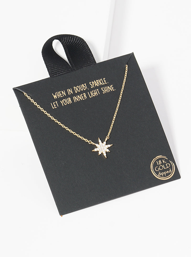 18k Gold Dipped CZ Pave Starburst Pendant Delicate Necklace