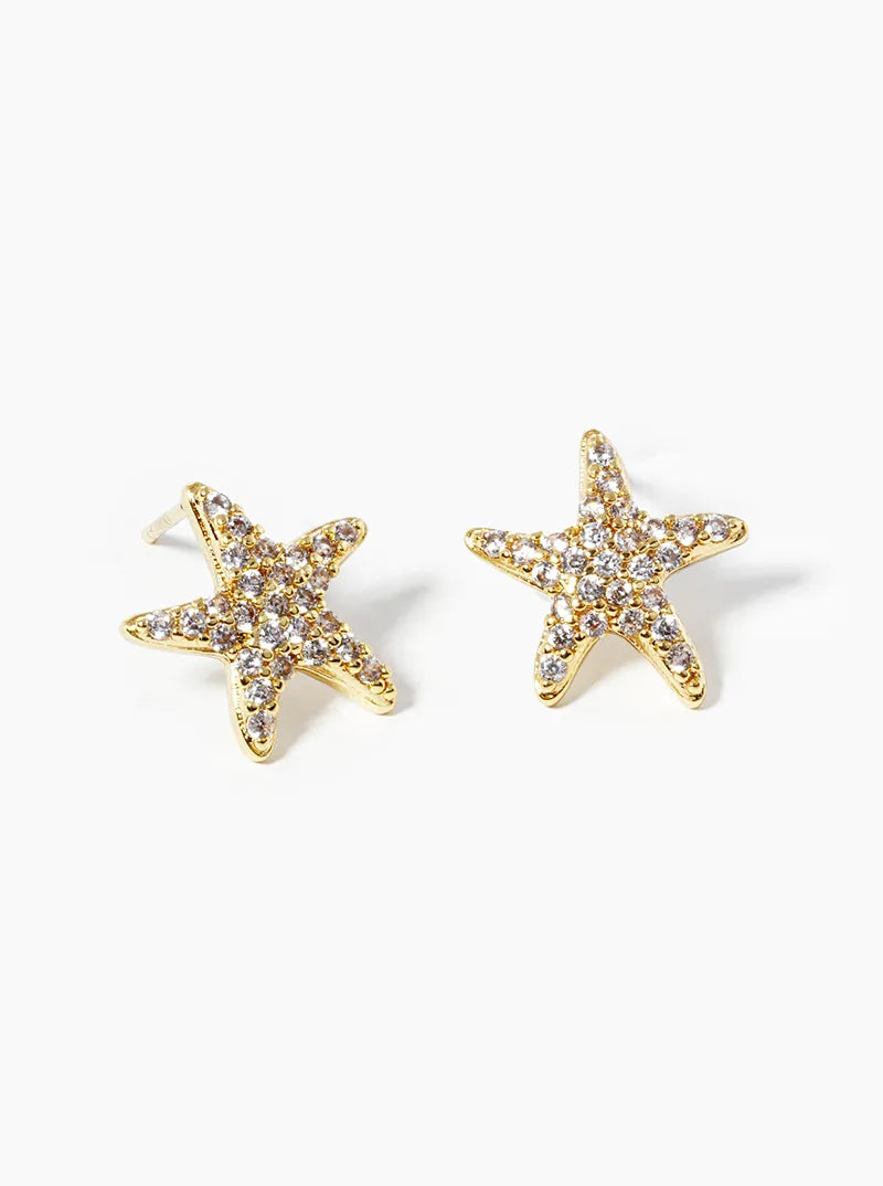 18k Gold Dipped CZ Pave Starfish Post Stud Earrings