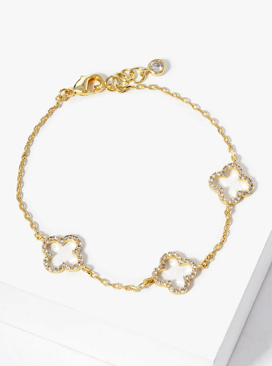 18k Gold Dipped CZ Pave 6mm Quatrefoil Bracelet