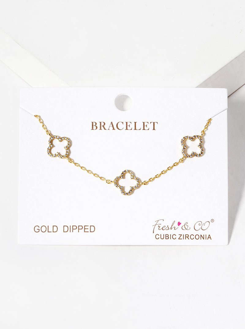 18k Gold Dipped CZ Pave 6mm Quatrefoil Bracelet