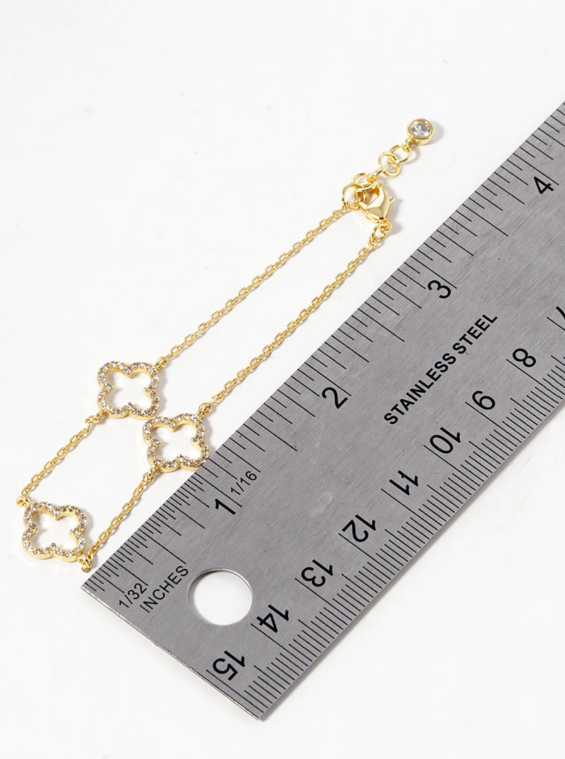 18k Gold Dipped CZ Pave 6mm Quatrefoil Bracelet