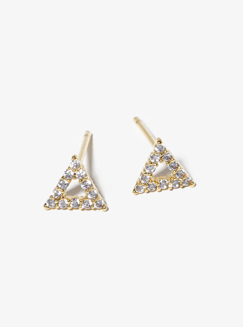 White Gold Dipped CZ Pave Triangle Post Stud Earrings