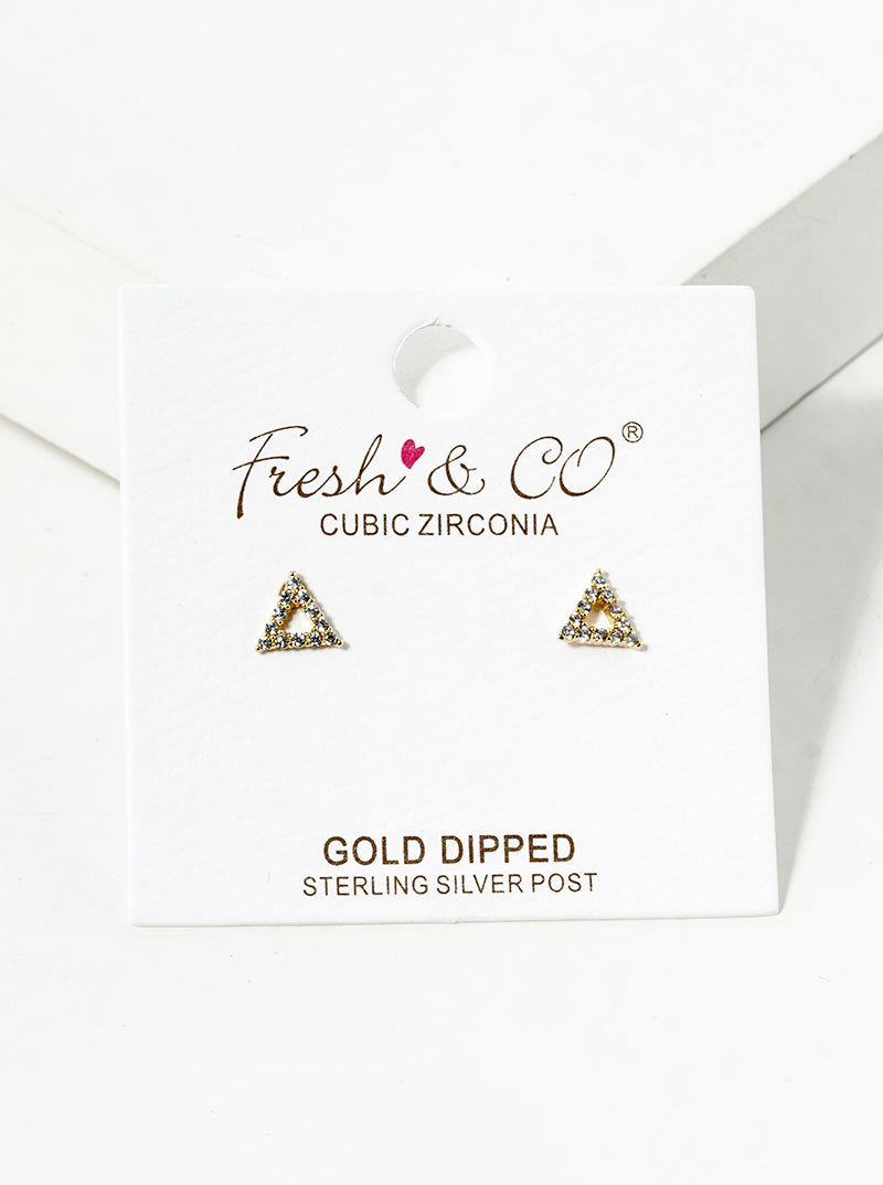 18k Gold Dipped CZ Pave Chevron Post Stud Earrings