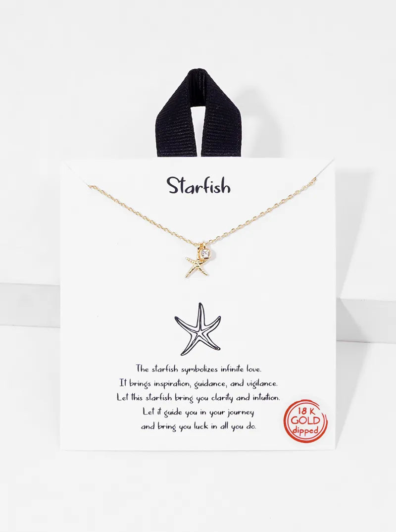 18k Gold Dipped CZ Starfish Pendant Sea Life Themed Delicate Necklace