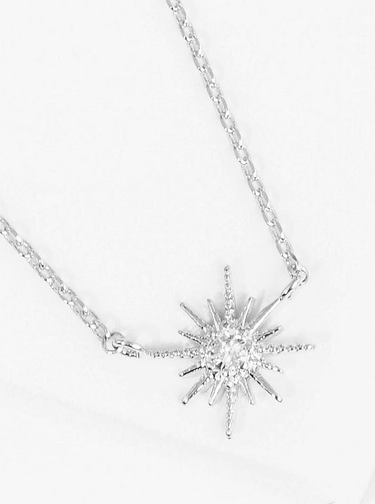 18k Gold Dipped CZ Sunburst Pendant Delicate Necklace