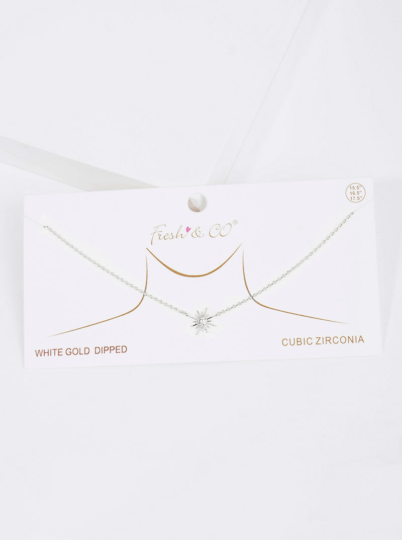 18k Gold Dipped CZ Sunburst Pendant Delicate Necklace