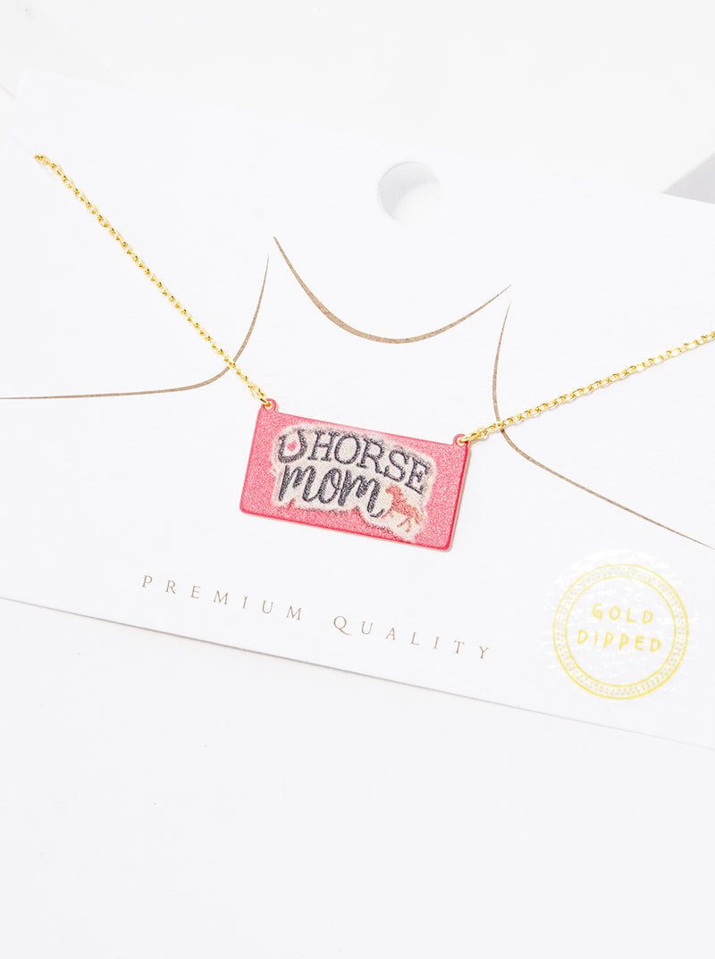 18k Gold Dipped Horse Mom Printed Rectangle Pendant Necklace