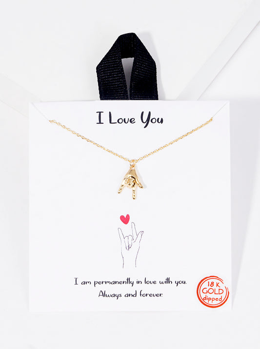 18k Gold Dipped I Love You Hand Sign Pendant Necklace