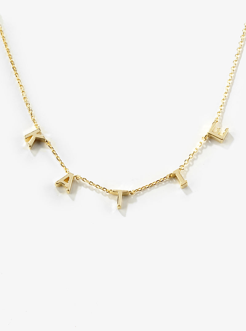 18k Gold Dipped KATIE Name Spaced Letter Pendant Delicate Necklace