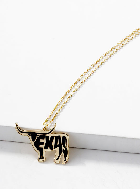 18k Gold Dipped Texas Longhorn Pendant Necklace