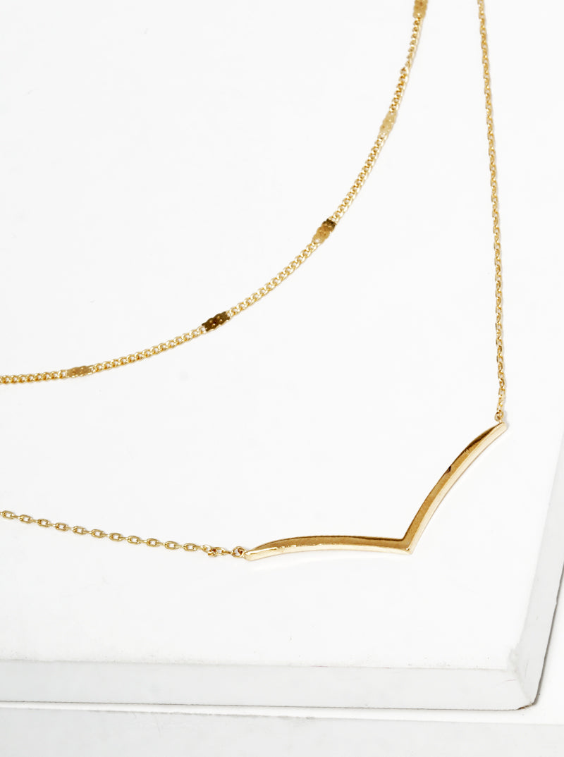 White Gold Dipped V Shape Bar Pendant Layered Necklace Gold