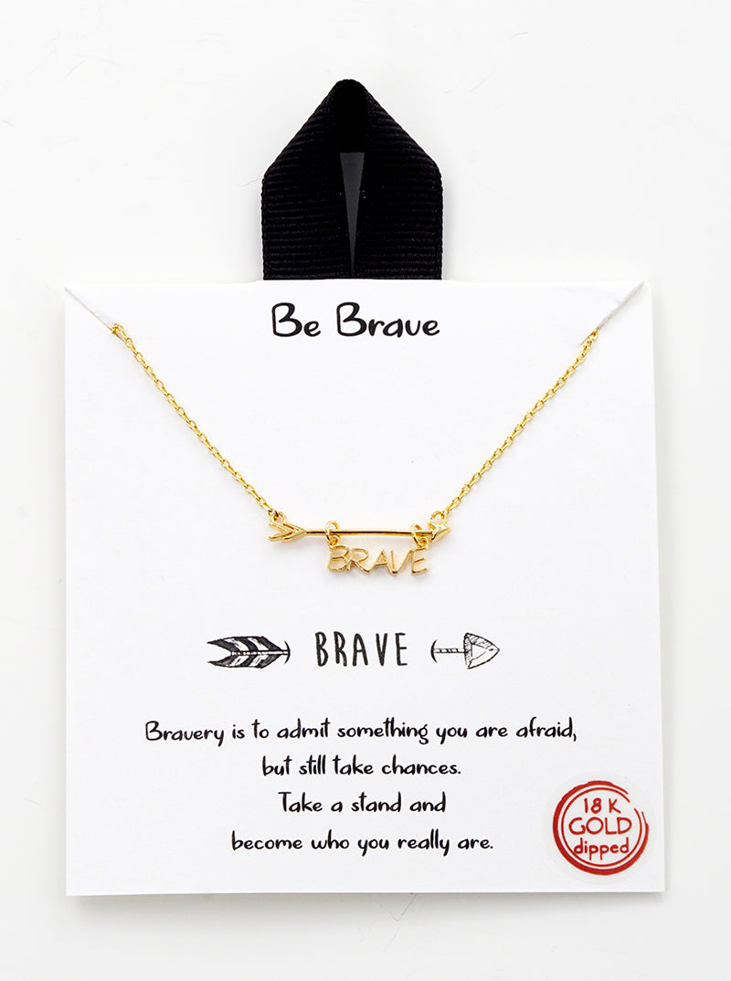 White Gold Dipped Be Brave Hanging Arrow Pendant Necklace