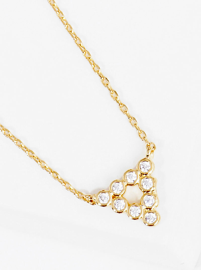 18k Gold Dipped Bezel CZ Triangle Pendant Delicate Necklace